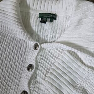 Lauren Ralph Lauren White Cotton Rib Knit Shawl‎ Collar Henley Sweater Medium